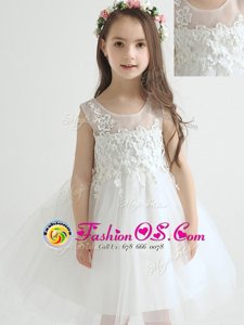 Scoop White Sleeveless Appliques and Bowknot Knee Length Flower Girl Dresses