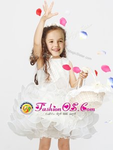 Scoop Sleeveless Flower Girl Dresses Mini Length Lace and Ruffles White Organza
