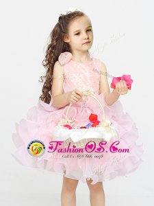 Scoop Pink Sleeveless Organza Zipper Flower Girl Dress for Party and Quinceanera and Wedding Party