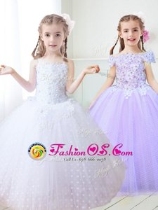 White Flower Girl Dress Party and Quinceanera and Wedding Party and For with Beading and Appliques Spaghetti Straps Sleeveless Zipper