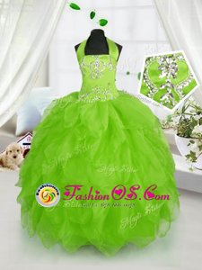 Elegant Halter Top Sleeveless Organza Lace Up Child Pageant Dress for Party and Wedding Party