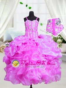 Fashionable Floor Length Lace Up Girls Pageant Dresses Purple and In for Party and Wedding Party with Beading and Ruffles