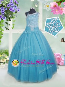 Asymmetric Sleeveless Tulle Girls Pageant Dresses Beading Side Zipper