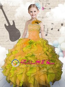 Floor Length Ball Gowns Sleeveless Orange Girls Pageant Dresses Lace Up