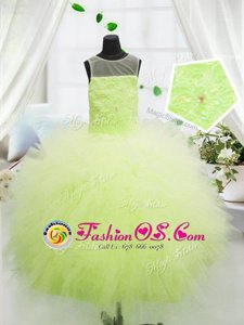 Fashion Rust Red Lace Up Kids Formal Wear Beading and Ruffles and Pick Ups Sleeveless Floor Length