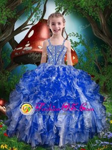 On Sale Spaghetti Straps Sleeveless Organza Little Girls Pageant Dress Wholesale Beading and Ruffles and Pick Ups Lace Up