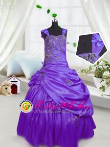 Latest Satin Sleeveless Floor Length Little Girl Pageant Dress and Beading and Pick Ups