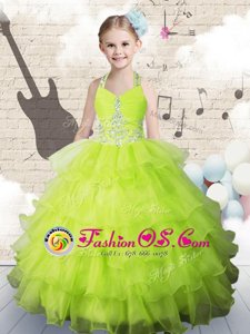 Sleeveless Beading and Ruffled Layers Lace Up Child Pageant Dress