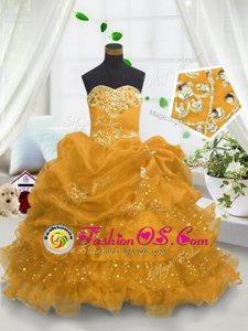 Gold Sleeveless Beading and Ruffled Layers and Pick Ups Floor Length Girls Pageant Dresses