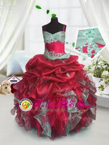 Cute Sleeveless Beading and Ruffles Lace Up Little Girls Pageant Gowns