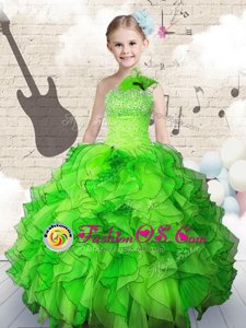 Custom Design Organza Lace Up Little Girls Pageant Dress Sleeveless Floor Length Beading and Ruffles