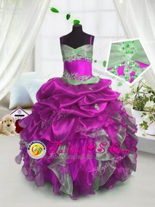 Nice Sleeveless Lace Up Floor Length Beading and Ruffles and Pick Ups Child Pageant Dress