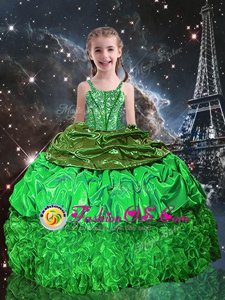 Sleeveless Floor Length Beading and Ruffles and Pick Ups Lace Up Little Girls Pageant Gowns with
