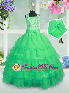 High End Sleeveless Beading and Ruffled Layers Floor Length Kids Pageant Dress