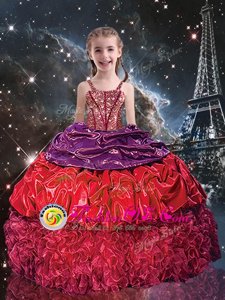 Sleeveless Lace Up Floor Length Beading and Ruffles and Pick Ups Little Girls Pageant Gowns