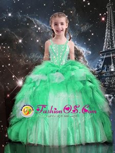 Low Price Fuchsia Straps Lace Up Beading and Appliques and Ruffled Layers Little Girls Pageant Dress Wholesale Sleeveless