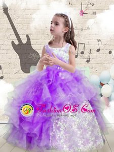 Ruffled Scoop Sleeveless Lace Up Little Girls Pageant Gowns Eggplant Purple Organza