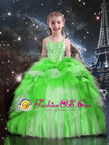 Dramatic Sleeveless Floor Length Beading and Ruffles Lace Up Pageant Gowns For Girls