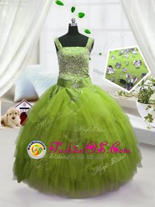 Yellow Green Straps Neckline Beading and Ruffles Little Girls Pageant Dress Wholesale Sleeveless Lace Up