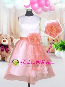 Scoop Knee Length Baby Pink Little Girls Pageant Dress Organza Sleeveless Hand Made Flower