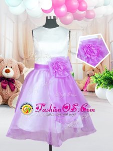 Lilac Scoop Neckline Hand Made Flower Little Girls Pageant Dress Sleeveless Zipper