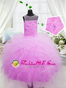 Floor Length Hot Pink Pageant Gowns For Girls Scoop Sleeveless Zipper