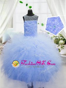 Classical Apple Green Ball Gowns Asymmetric Sleeveless Tulle Floor Length Side Zipper Beading Little Girl Pageant Dress