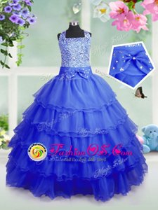 Sleeveless Beading and Ruffled Layers Zipper Little Girls Pageant Dress