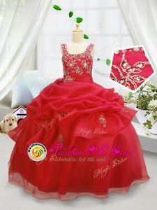 Sleeveless Lace Up Floor Length Beading and Pick Ups Girls Pageant Dresses
