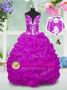 Sleeveless Lace Up Floor Length Beading and Appliques and Pick Ups Kids Formal Wear