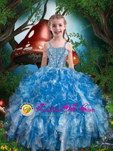 Fashion Scoop Light Blue Sleeveless Knee Length Hand Made Flower Zipper Child Pageant Dress