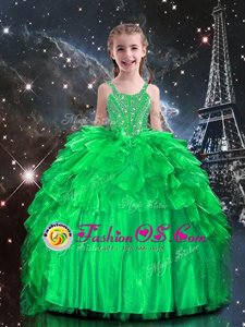 Floor Length Ball Gowns Sleeveless Apple Green Kids Pageant Dress Lace Up