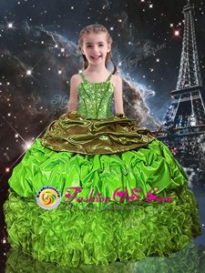 Organza Lace Up Spaghetti Straps Sleeveless Floor Length Girls Pageant Dresses Beading and Ruffles and Pick Ups