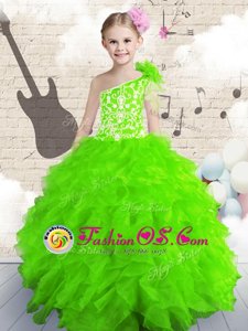 Sweet One Shoulder Neckline Beading and Ruffles Girls Pageant Dresses Sleeveless Lace Up