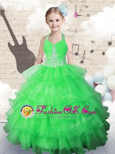 One Shoulder Sleeveless Lace Up Floor Length Beading and Ruffled Layers and Pick Ups Little Girls Pageant Dress Wholesale
