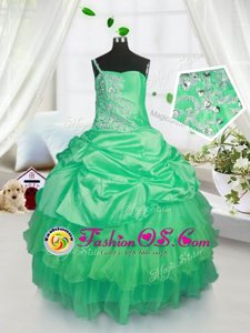 Apple Green Strapless Lace Up Beading and Ruffled Layers and Pick Ups Little Girl Pageant Dress Sleeveless