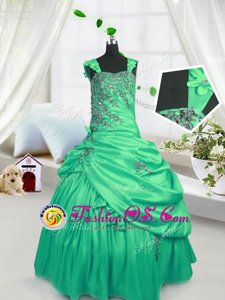 Best Pick Ups Ball Gowns Little Girl Pageant Dress Turquoise Straps Satin Sleeveless Floor Length Lace Up