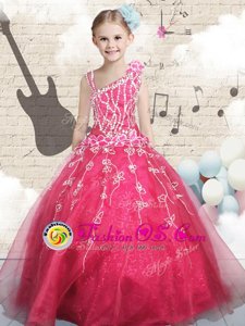 Floor Length Ball Gowns Sleeveless Red Pageant Gowns For Girls Lace Up