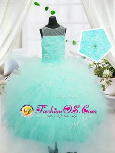 Charming Scoop Sleeveless Tulle Little Girls Pageant Dress Beading and Appliques Zipper