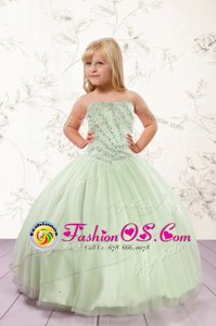 Floor Length Apple Green Little Girls Pageant Gowns Strapless Sleeveless Lace Up