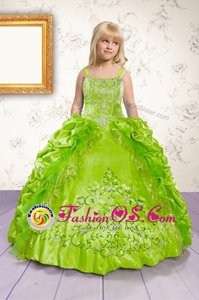 Perfect Apple Green Sleeveless Floor Length Beading and Appliques and Pick Ups Lace Up Little Girls Pageant Dress