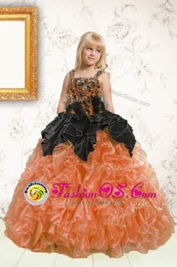 Orange Straps Neckline Beading and Pick Ups Little Girls Pageant Dress Wholesale Sleeveless Lace Up