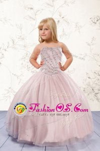 Baby Pink Strapless Neckline Beading Kids Formal Wear Sleeveless Lace Up