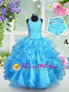 Pick Ups Purple Sleeveless Satin Lace Up Pageant Gowns For Girls for Party and Wedding Party