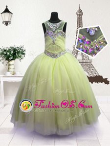 Scoop Apple Green Sleeveless Beading Floor Length Kids Formal Wear
