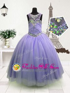 Lavender Zipper Little Girl Pageant Dress Beading Sleeveless Floor Length