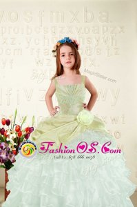 Ruffled Floor Length Ball Gowns Sleeveless Yellow Green Little Girls Pageant Dress Lace Up