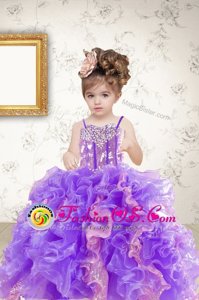Modern Multi-color Sleeveless Beading and Ruffles and Sequins Floor Length Little Girls Pageant Dress Wholesale