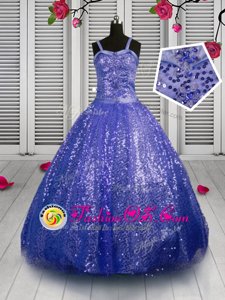 Enchanting Straps Sleeveless Sequined Little Girls Pageant Gowns Beading and Sequins Lace Up