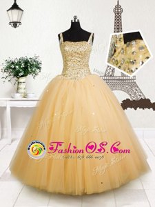Dramatic Orange Straps Neckline Beading and Sequins Little Girl Pageant Dress Sleeveless Lace Up
